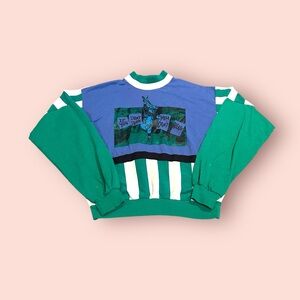 Vintage Kids Green and Blue Graphic Skateboard Mock Neck Shirt